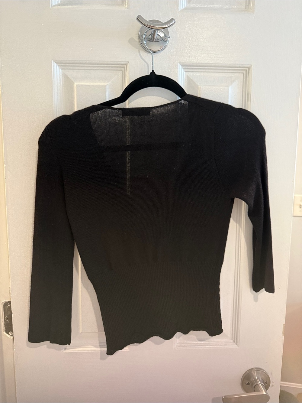 Prada Black V-Neck Ribbed Cardigan with Bow Tie Accent - Picture 4 of 4